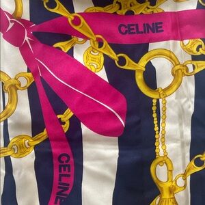Celine Scarf with Gold Chains and Pink Accents
